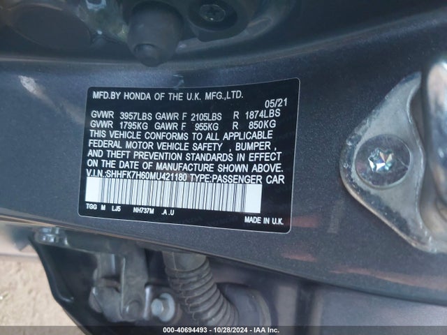 Honda l15ba 2021 SHHFK7H60MU421180 Image 22
