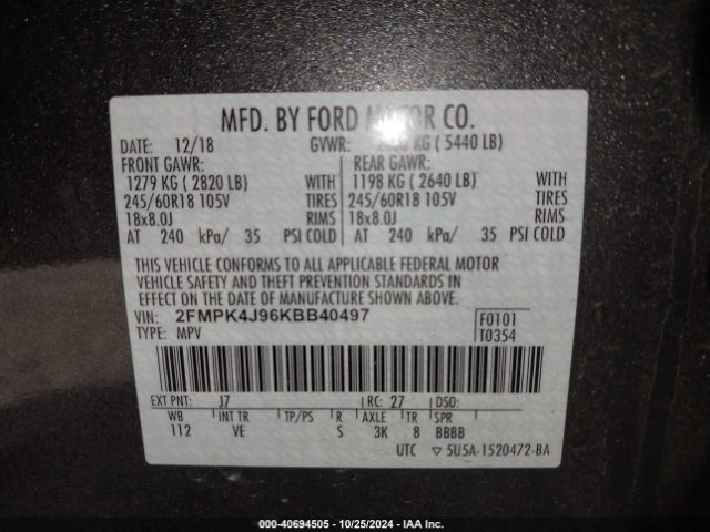 2FMPK4J96KBB40497 Ford EDGE SEL