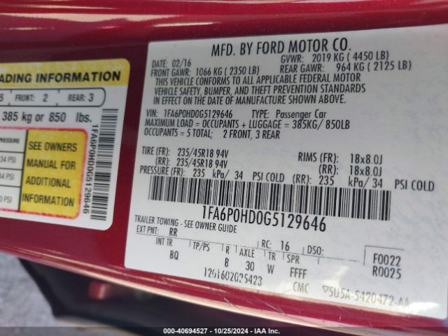 1FA6P0HD0G5129646 Ford FUSION SE