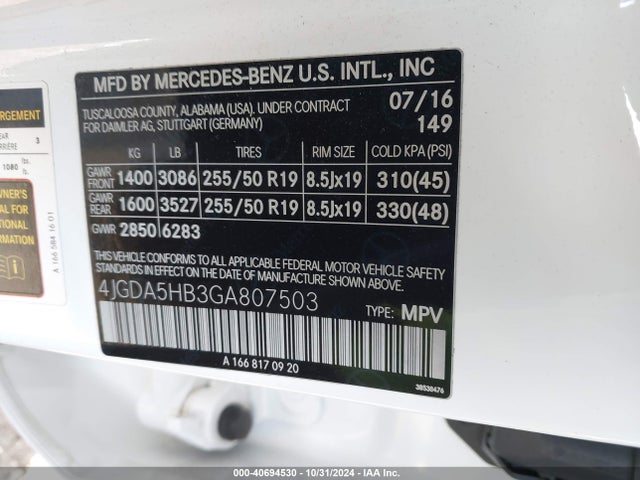 4JGDA5HB3GA807503 Mercedes-Benz Gle 350 4matic
