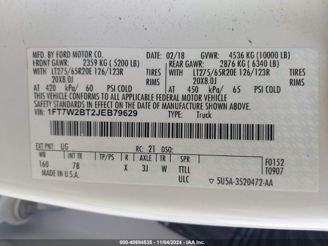 Ford F-250 Platinum 2018 1FT7W2BT2JEB79629 Image 9