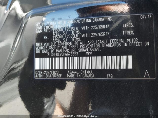2T3BFREV6HW675553 Toyota RAV4 LE