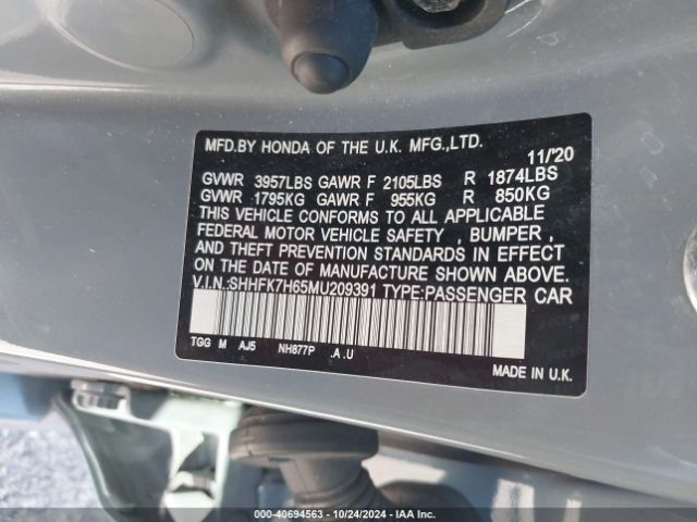 SHHFK7H65MU209391 Honda CIVIC EX