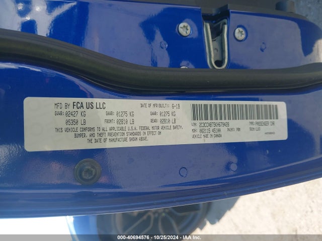 Продажа на аукционе авто 2019 Chrysler 300 300s, vin: 2C3CCABT5KH679428, номер лота: 40694576