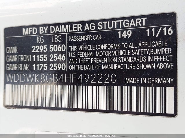 WDDWK8GB4HF492220 Mercedes-Benz Amg C 63