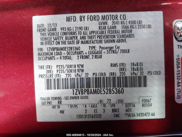 1ZVBP8AM0E5285360 Ford Mustang V6 Premium