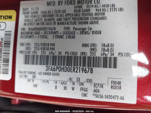 3FA6P0HD0ER219678 Ford FUSION SE