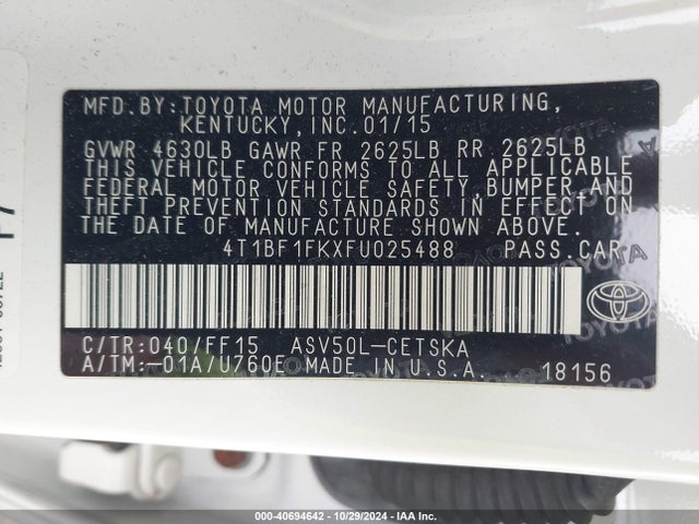 Toyota CAMRY SE 2015 4T1BF1FKXFU025488 Image 9