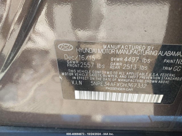 5NPE34AFXGH367332 Hyundai Sonata Sport