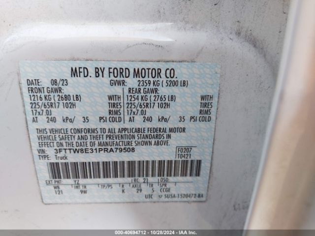 3FTTW8E31PRA79508 Ford Maverick Xl
