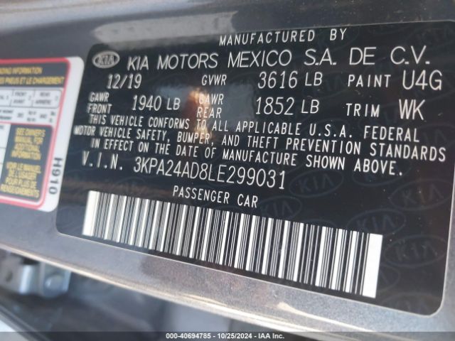 3KPA24AD8LE299031 KIA RIO S