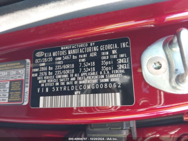 5XYRLDLC0MG008062 KIA SORENTO S