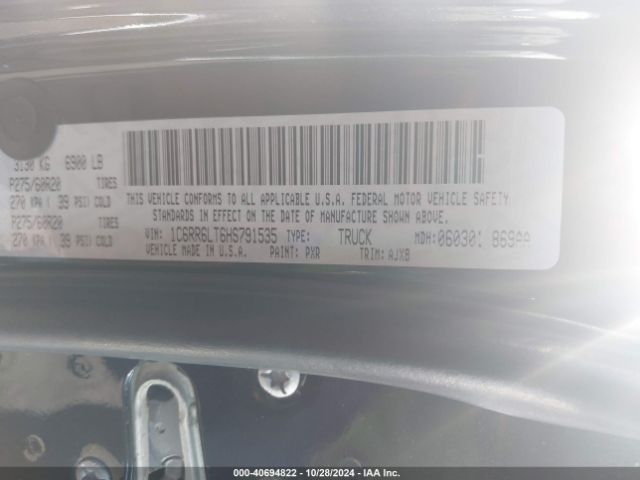 1C6RR6LT6HS791535 RAM 1500 Lone Star Silver  4x2 5'7 Box