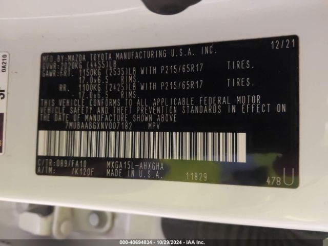 7MUBAABGXNV007182 Toyota Corolla Cross Le
