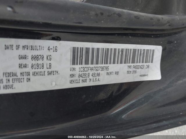1C3CDFAA7GD738705 Dodge DART SE