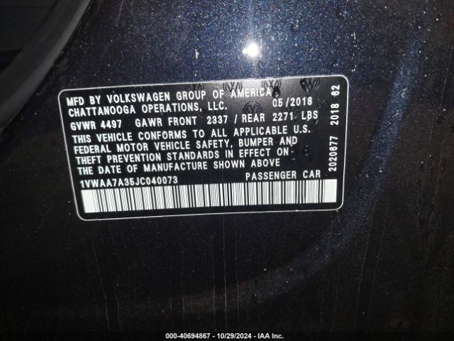 1VWAA7A35JC040073 Volkswagen Passat 2.0t R-line/2.0t S