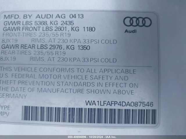 2013 AUDI Q5 WA1LFAFP4DA087546 Photo 8