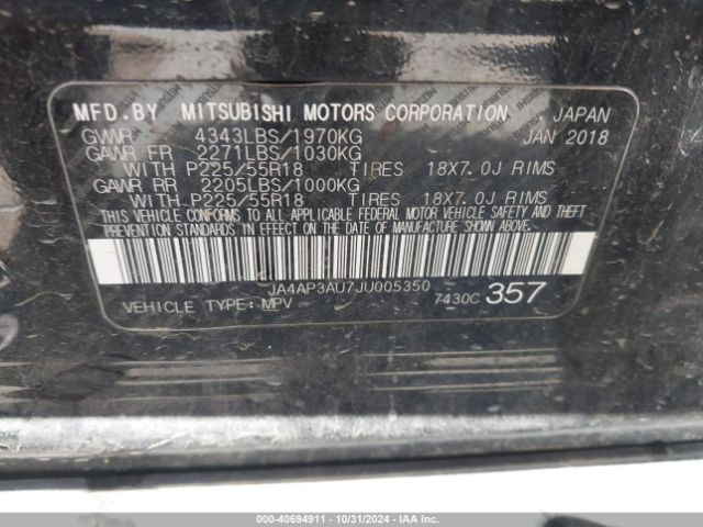 JA4AP3AU7JU005350 Mitsubishi Outlander Sport 2.0 Es