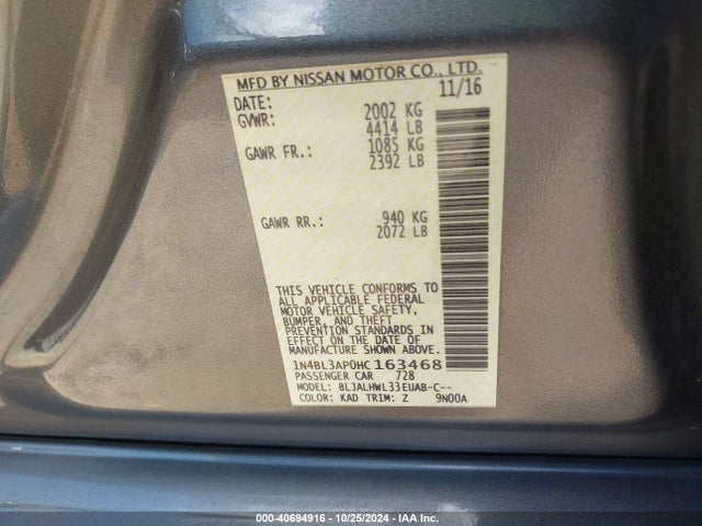 1N4BL3AP0HC163468 Nissan Altima 3.5 Sr