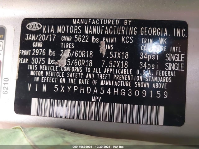 KIA Sorento 3.3l Ex 2017 5XYPHDA54HG309159 Image 9