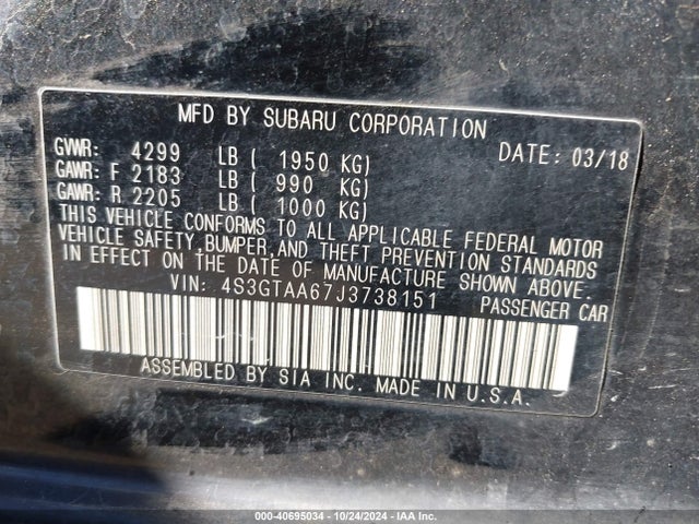 Subaru Impreza 2.0i 2018 4S3GTAA67J3738151 Image 9