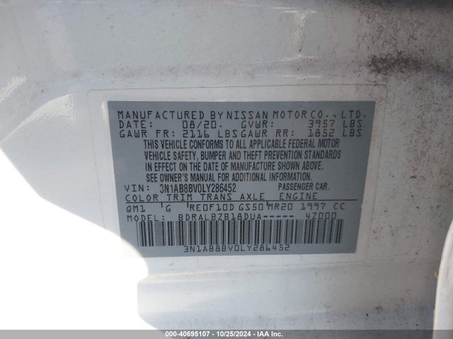 Nissan Sentra S Xtronic Cvt 2020 3N1AB8BV0LY286452 Image 9