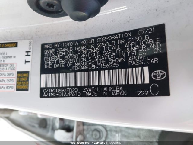JTDKAMFU8N3156235 Toyota Prius Le