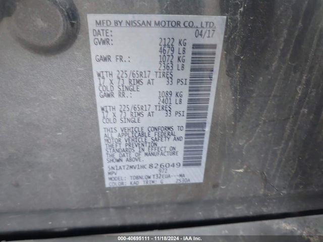 Nissan ROGUE SV 2017 5N1AT2MV1HC826049 Image 9