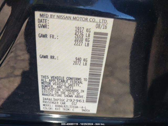1N4AL3AP1GC292961 Nissan Altima 2.5 Sl