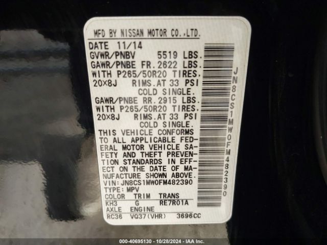 JN8CS1MW0FM482390 Infiniti QX70