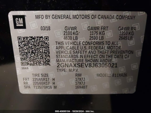 Chevrolet EQUINOX LT 2018 2GNAXSEV8J6305021 Image 9