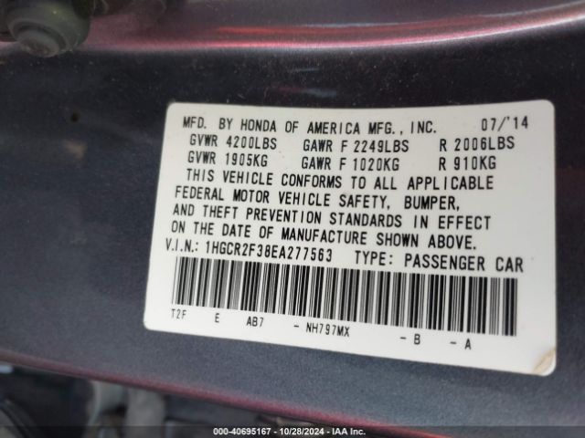 1HGCR2F38EA277563 Honda ACCORD LX