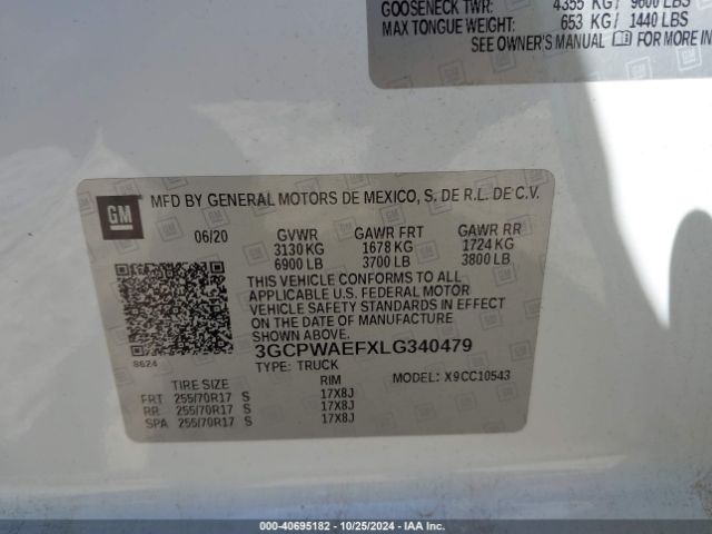 3GCPWAEFXLG340479 Chevrolet Silverado 1500 2wd  Short Bed Wt