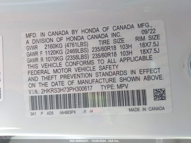 Honda Cr-v Ex-l 2wd 2023 2HKRS3H73PH300617 Image 9