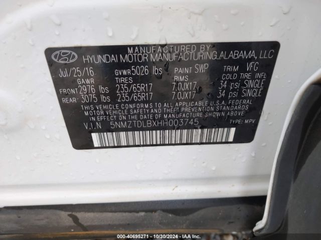 5NMZTDLBXHH003745 Hyundai Santa Fe Sport 2.4l