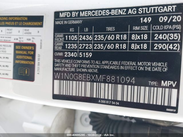 W1N0G8EBXMF881094 Mercedes-Benz Glc 300 4matic Suv