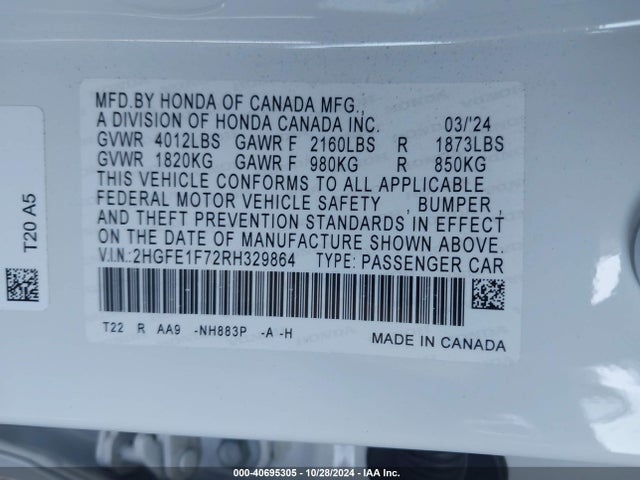 Honda CIVIC EX 2024 2HGFE1F72RH329864 Image 9