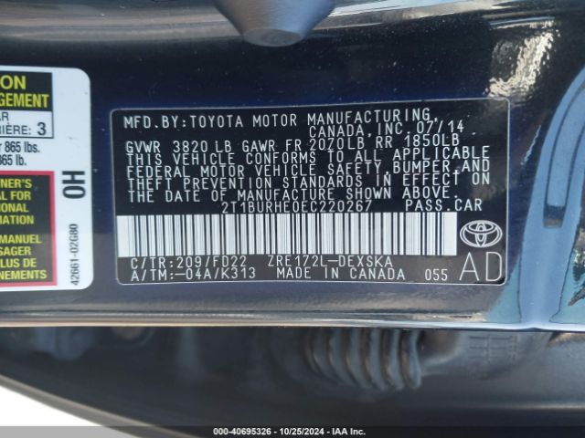 2T1BURHE0EC220267 Toyota Corolla S Plus