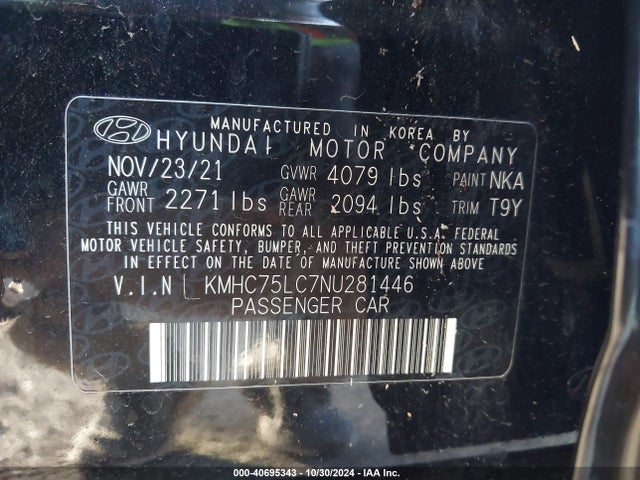 KMHC75LC7NU281446 Hyundai Ioniq Hybrid Se