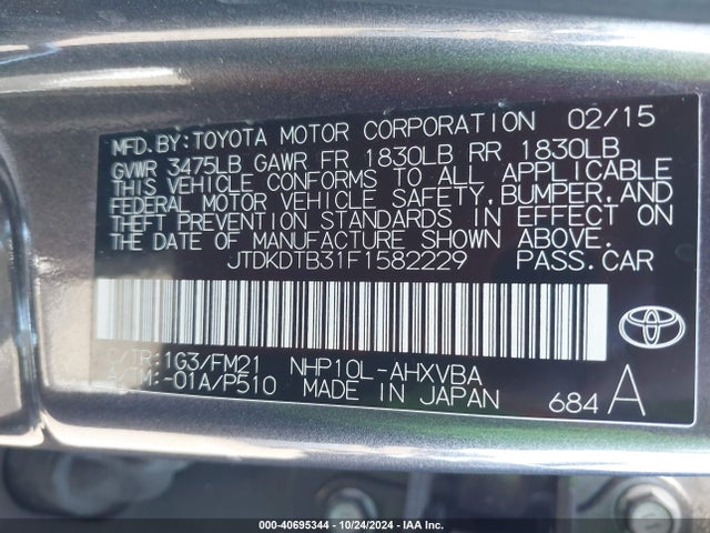 Toyota Prius C Two 2015 JTDKDTB31F1582229 Image 9