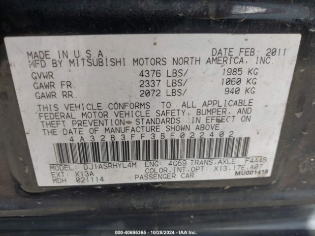 2011 MITSUBISHI GALANT 4A32B3FF3BE022402 Photo 8