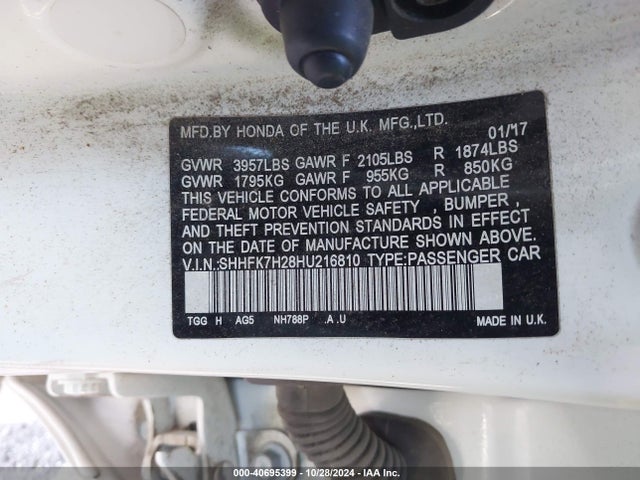 Honda Civic Lx 2017 SHHFK7H28HU216810 Image 9