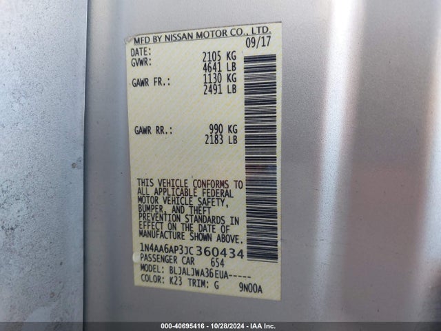 Nissan Maxima 3.5 Sv 2018 1N4AA6AP3JC360434 Image 9