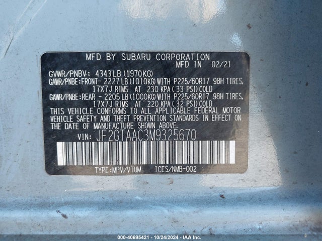 JF2GTAAC3M9325670 Subaru Crosstrek