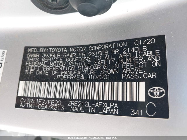 Toyota COROLLA LE 2020 JTDEPRAE4LJ104201 Image 9