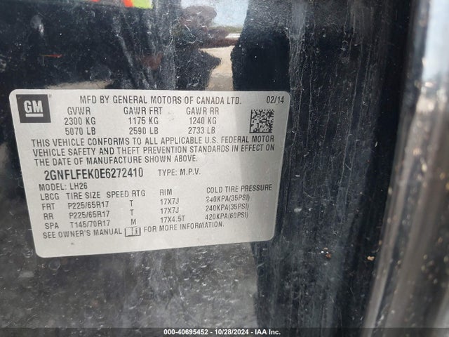 Chevrolet EQUINOX 1LT 2014 2GNFLFEK0E6272410 Image 9