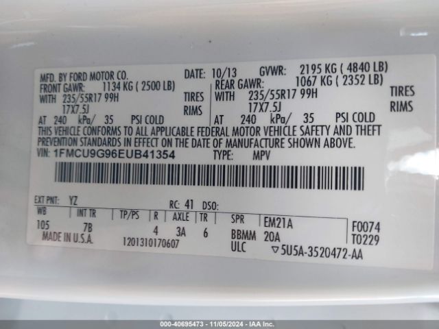 1FMCU9G96EUB41354 Ford ESCAPE SE