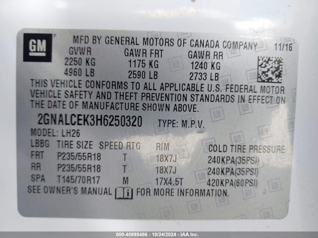 Chevrolet EQUINOX LT 2017 2GNALCEK3H6250320 Image 9