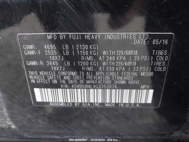 4S4BSANC9G3353076 Subaru Outback 2.5i Limited