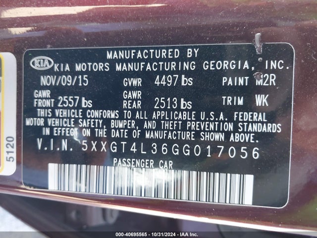 KIA Optima Lx 2016 5XXGT4L36GG017056 Image 9